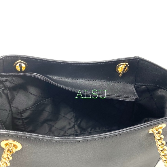 Michael Kors Large Chain Shoulder Tote Black Le - Picture 10 of 13